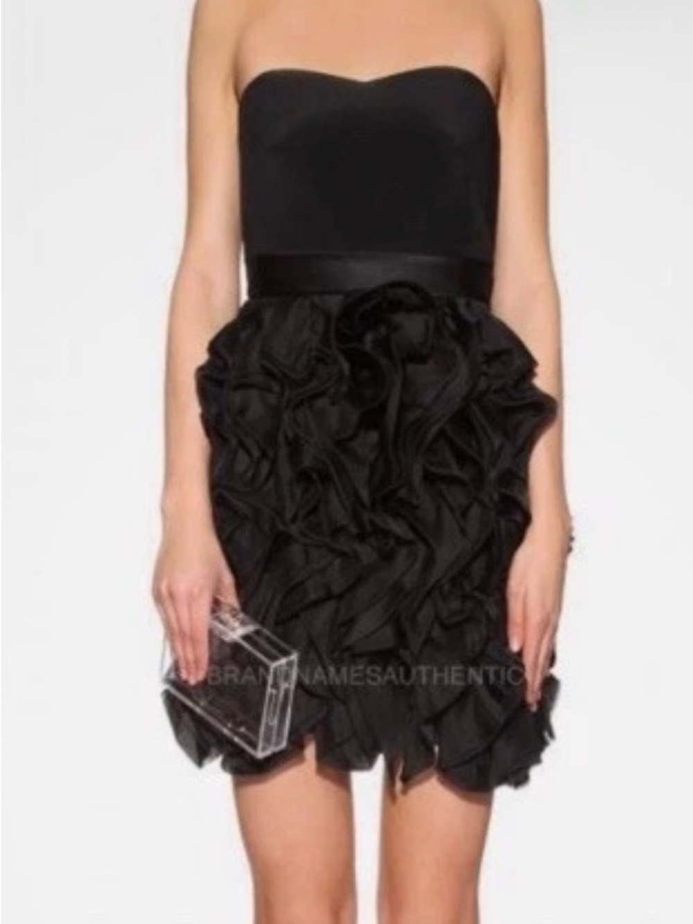 MARCHESA Elegant Black Ruffle Dress -(4)